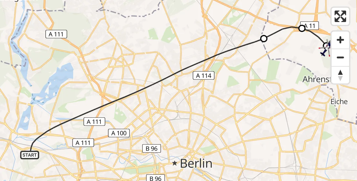Flugroute Polizeihubschrauber Berlin - Ahrensfelde Hubschrauberlandeplatz, 10 Mai 2026, 19:42