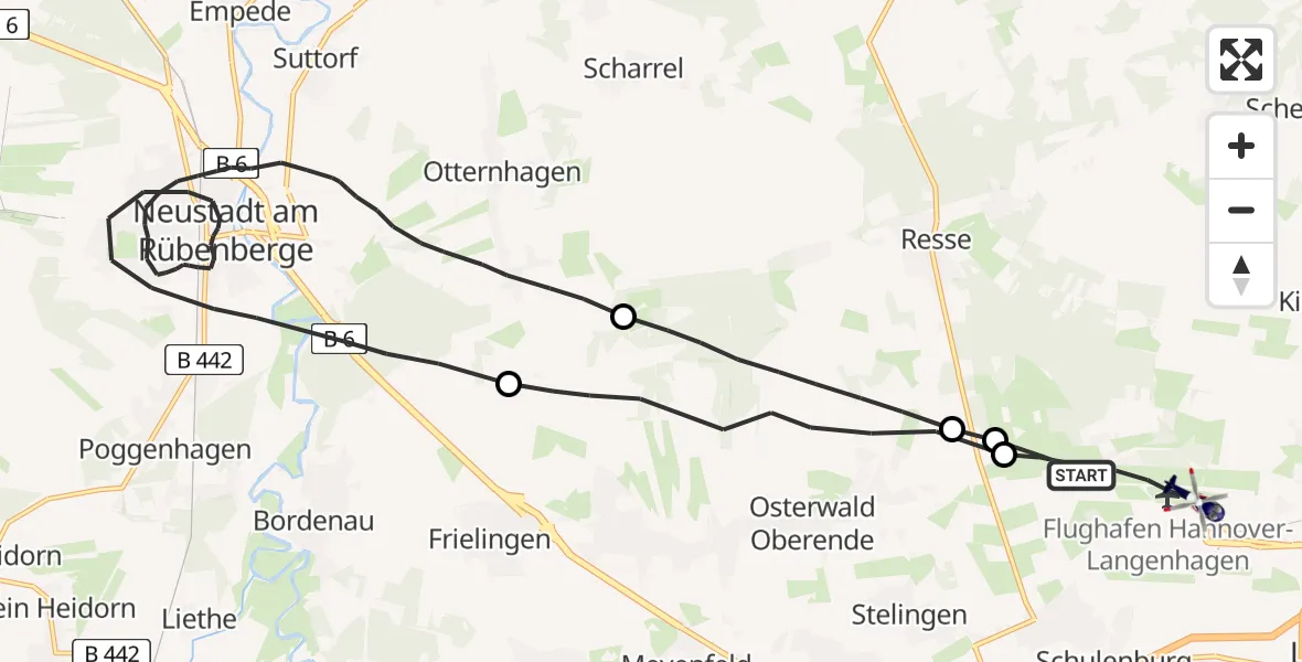 Flugroute Polizeihubschrauber Flughafen Hannover - Flughafen Hannover, 10 Mai 2026, 19:42