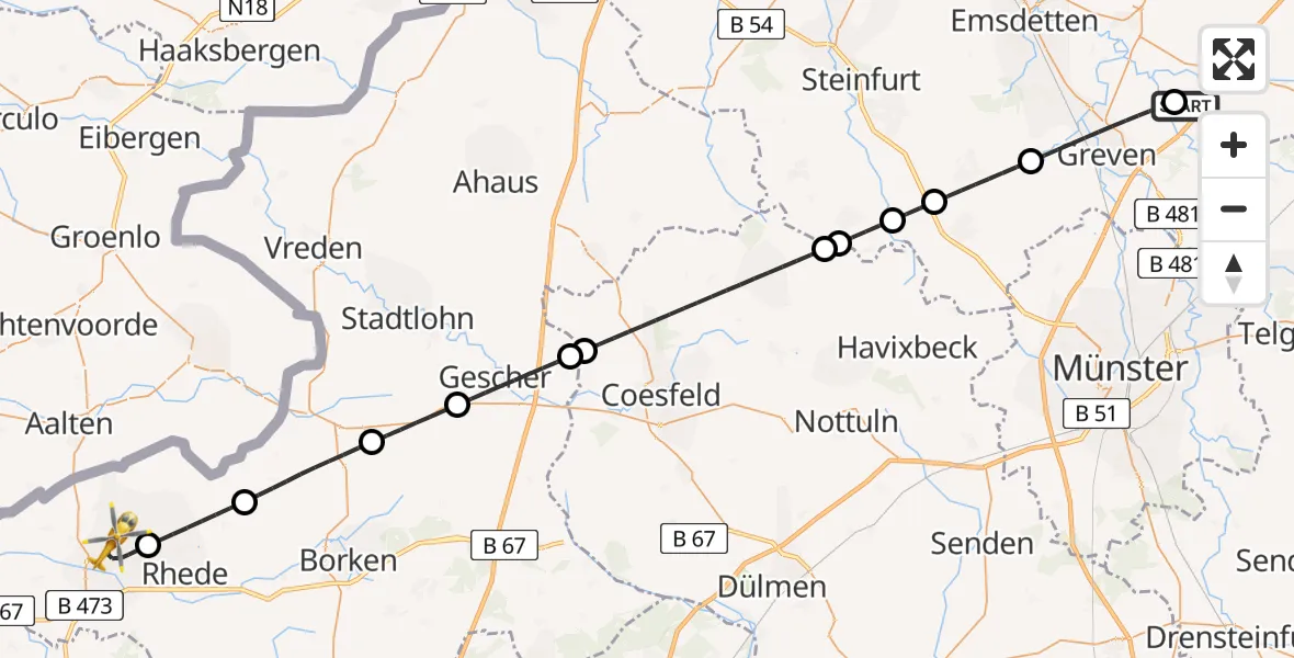Flugroute Ambulanzhubschrauber Christoph  Westfalen-ADAC - Bocholt, 10 Mai 2026, 20:15