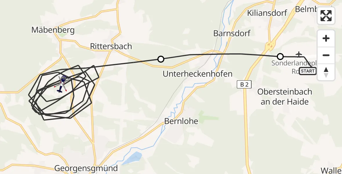Flugroute Polizeihubschrauber Flugplatz Roth - Georgensgmünd, 10 Mai 2026, 20:49