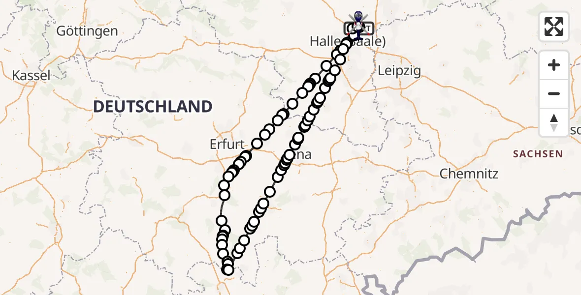 Flugroute Polizeihubschrauber Halle-Oppin Flugplatz - Halle-Oppin Flugplatz, 10 Mai 2026, 21:06