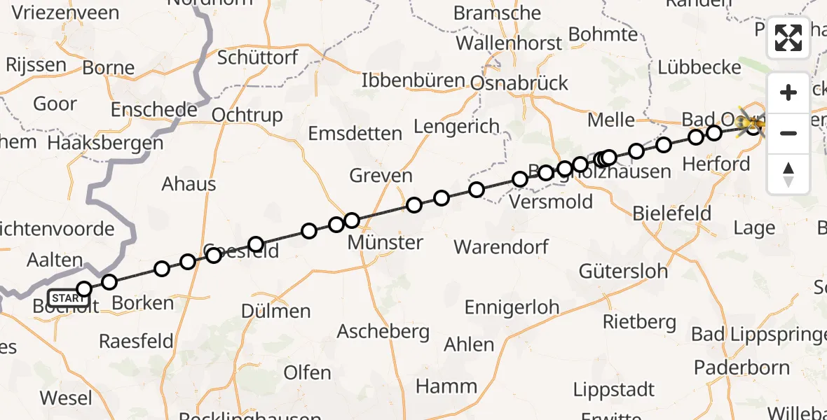 Flugroute Ambulanzhubschrauber Bocholt - Bad Oeynhausen, 10 Mai 2026, 21:33