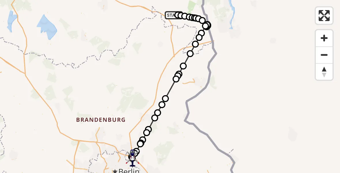 Flugroute Polizeihubschrauber Pasewalk - Ahrensfelde Hubschrauberlandeplatz, 10 Mai 2026, 22:27