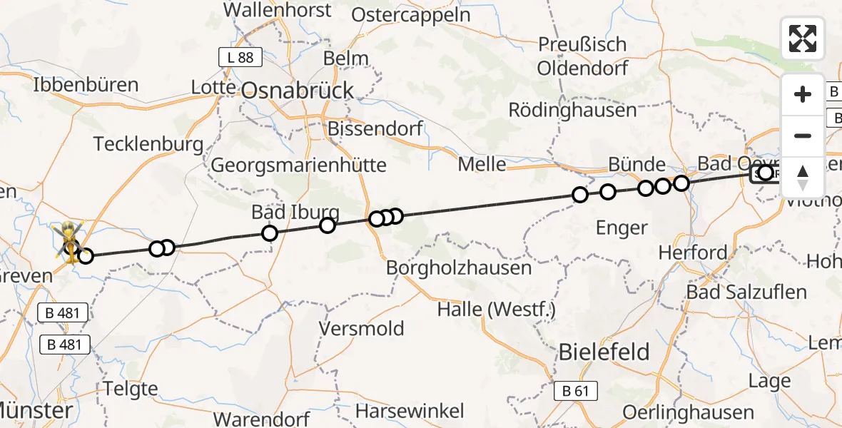Flugroute Ambulanzhubschrauber Bad Oeynhausen - Christoph  Westfalen-ADAC, 10 Mai 2026, 23:13
