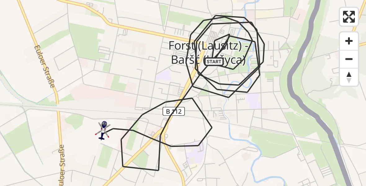 Flugroute Polizeihubschrauber Forst (Lausitz) - Forst (Lausitz), 11 Mai 2026, 01:42