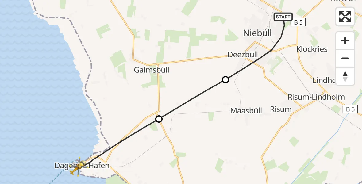 Flugroute Rettungshubschrauber Niebüll - Dagebüll, 11 Mai 2026, 03:34