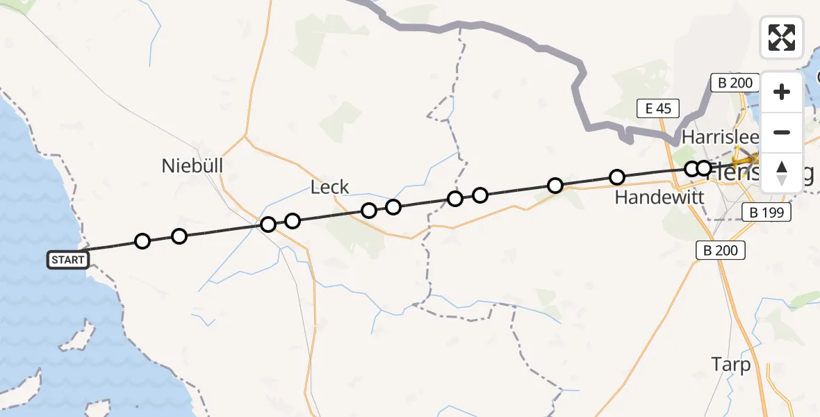 Flugroute Rettungshubschrauber Dagebüll - Flensburg, 11 Mai 2026, 04:12