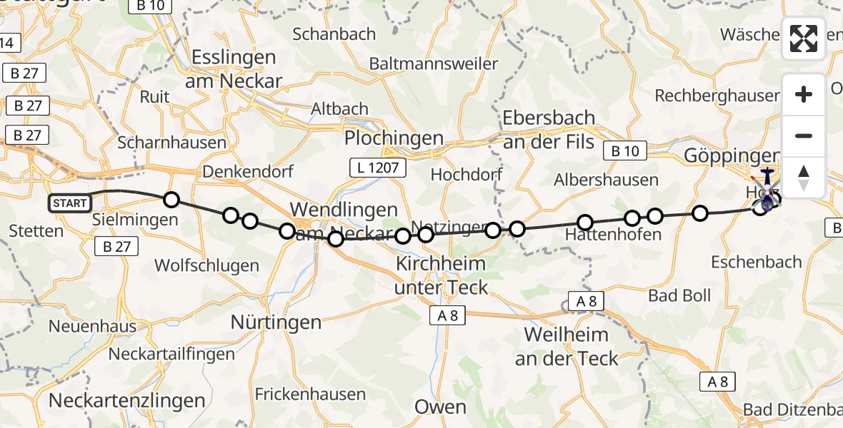 Flugroute Polizeihubschrauber Flughafen Stuttgart - Göppingen, 11 Mai 2026, 05:03