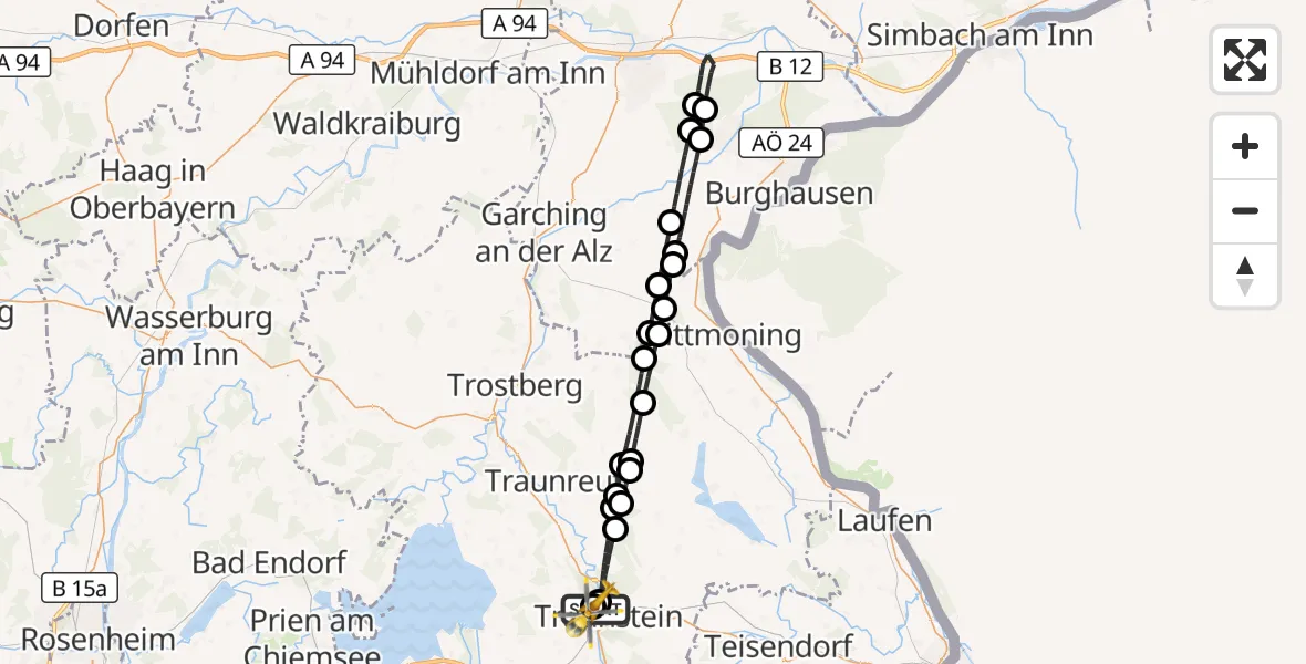 Flugroute Rettungshubschrauber Traunstein Hospital - Traunstein Hospital, 11 Mai 2026, 05:14