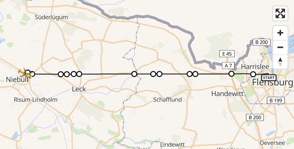 Flugroute Rettungshubschrauber Flensburg - Niebüll, 11 Mai 2026, 05:29