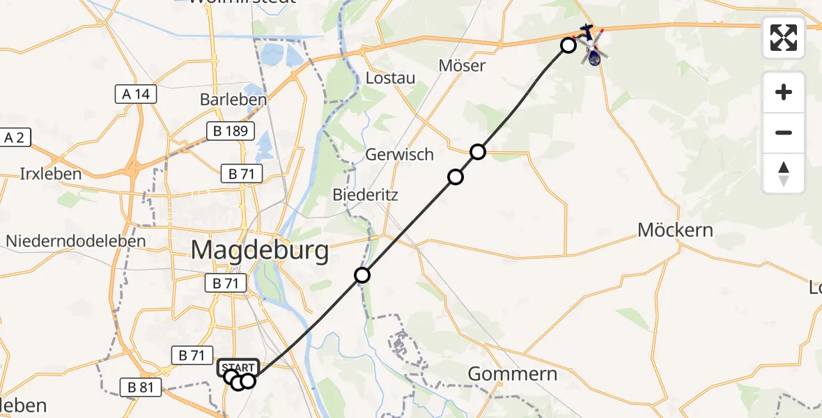 Flugroute Polizeihubschrauber Magdeburg City Flugplatz - Burg, 11 Mai 2026, 05:35