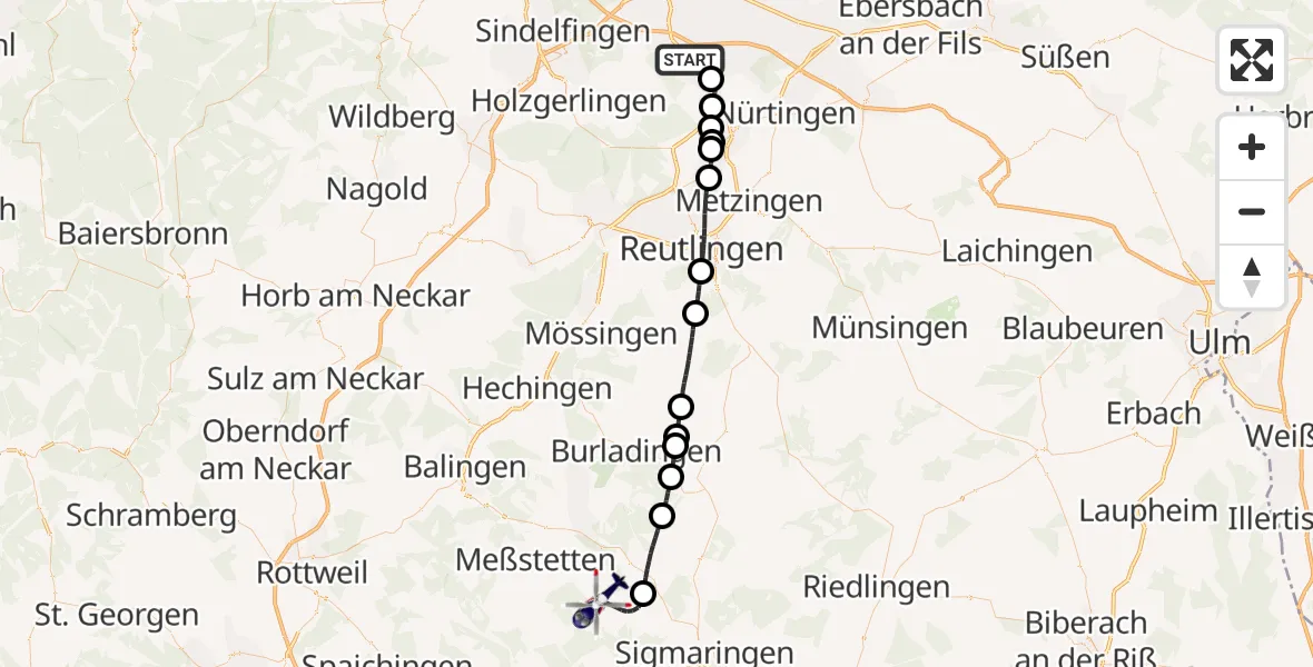 Flugroute Polizeihubschrauber Flughafen Stuttgart - Stetten am kalten Markt, 11 Mai 2026, 05:43