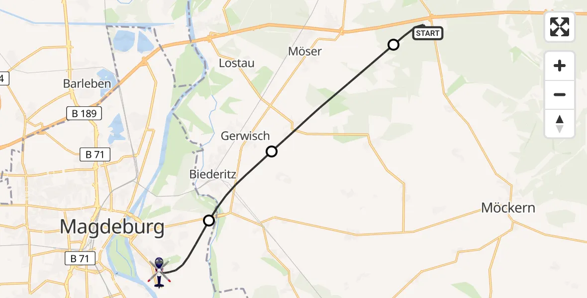 Flugroute Polizeihubschrauber Burg - Magdeburg, 11 Mai 2026, 06:01