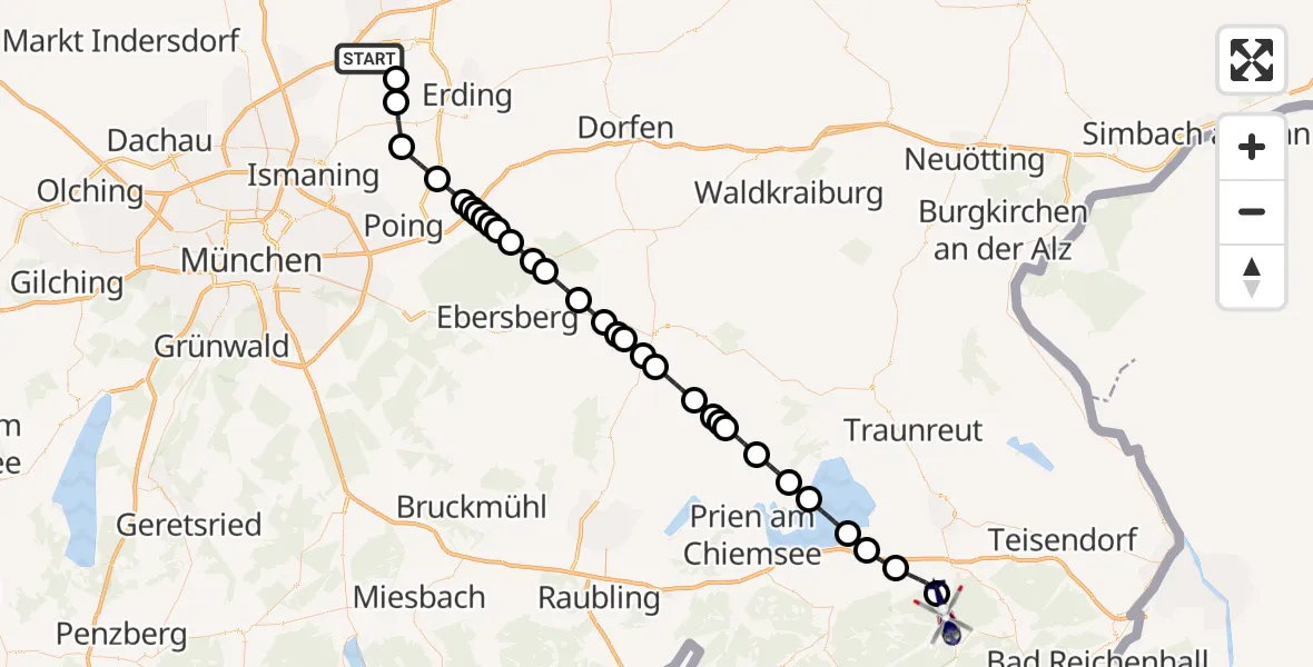 Flugroute Polizeihubschrauber München Flughafen - Ruhpolding, 11 Mai 2026, 06:04