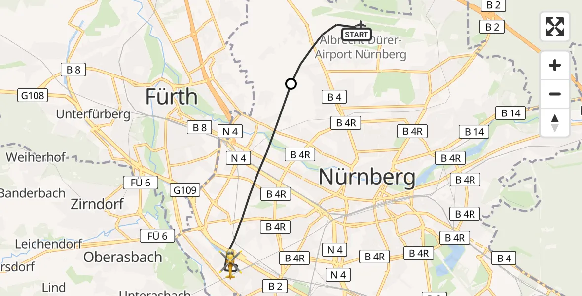 Flugroute Ambulanzhubschrauber Flughafen Nuremberg - Nürnberg, 11 Mai 2026, 06:21