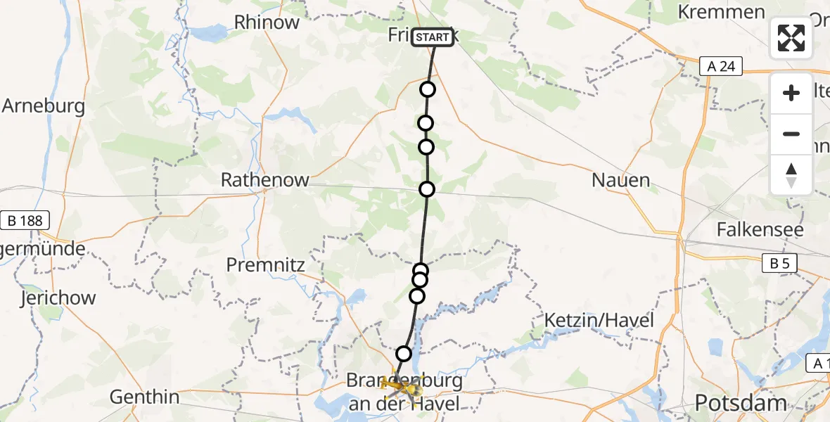 Flugroute Rettungshubschrauber Friesack - Brandenburg an der Havel, 11 Mai 2026, 06:42
