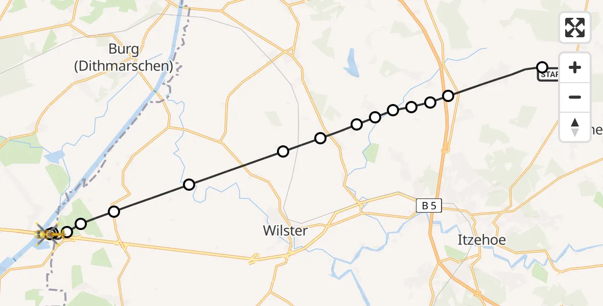 Flugroute Rettungshubschrauber Hohenlockstedt - Brunsbüttel, 11 Mai 2026, 07:06