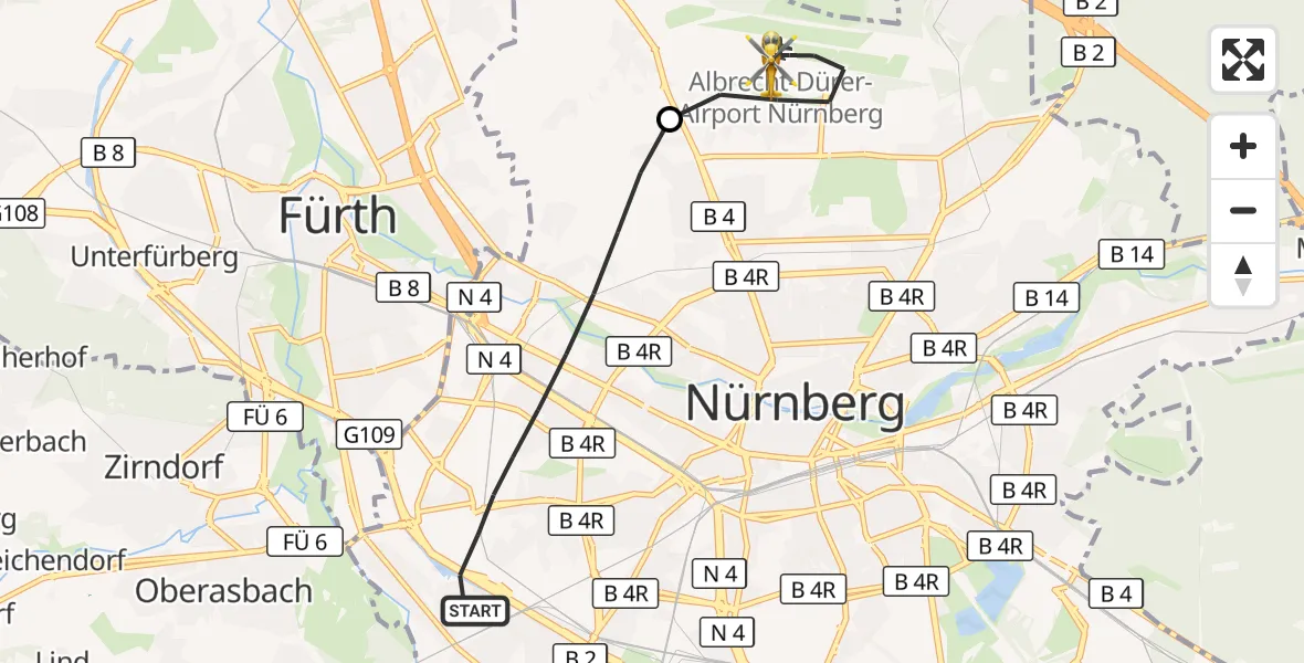 Flugroute Ambulanzhubschrauber Nürnberg - Flughafen Nuremberg, 11 Mai 2026, 07:07