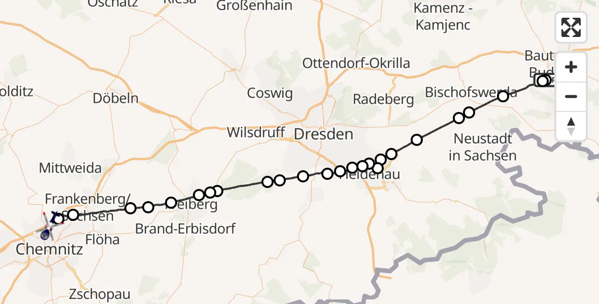 Flugroute Polizeihubschrauber Doberschau-Gaußig - Chemnitz, 11 Mai 2026, 07:13