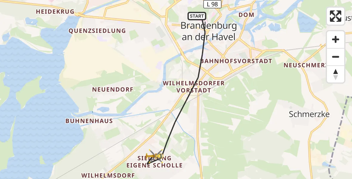 Flugroute Rettungshubschrauber Brandenburg an der Havel - Brandenburg an der Havel, 11 Mai 2026, 07:15