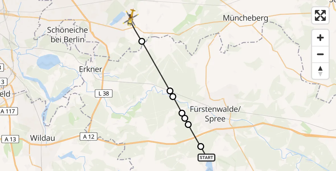Flugroute Rettungshubschrauber Bad Saarow - Rüdersdorf bei Berlin, 11 Mai 2026, 07:30
