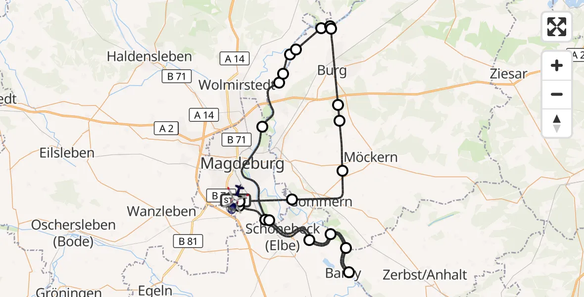 Flugroute Polizeihubschrauber Magdeburg City Flugplatz - Magdeburg City Flugplatz, 11 Mai 2026, 07:32