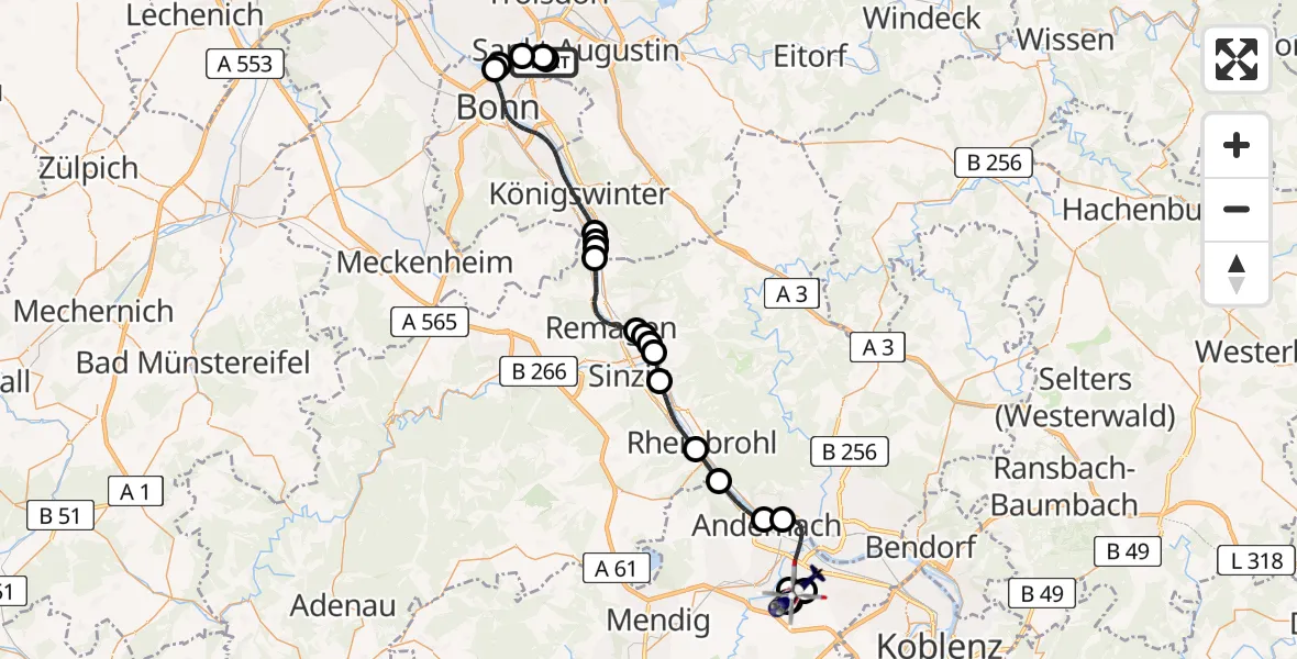Flugroute Polizeihubschrauber Sankt Augustin - Andernach, 11 Mai 2026, 07:34
