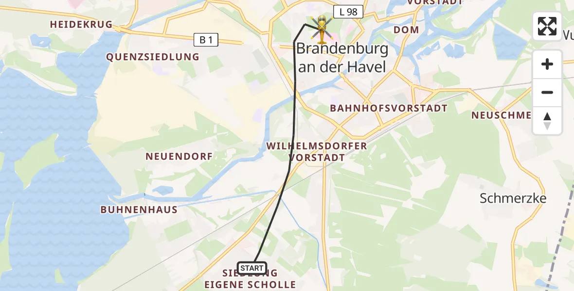 Flugroute Rettungshubschrauber Brandenburg an der Havel - Brandenburg an der Havel, 11 Mai 2026, 07:34