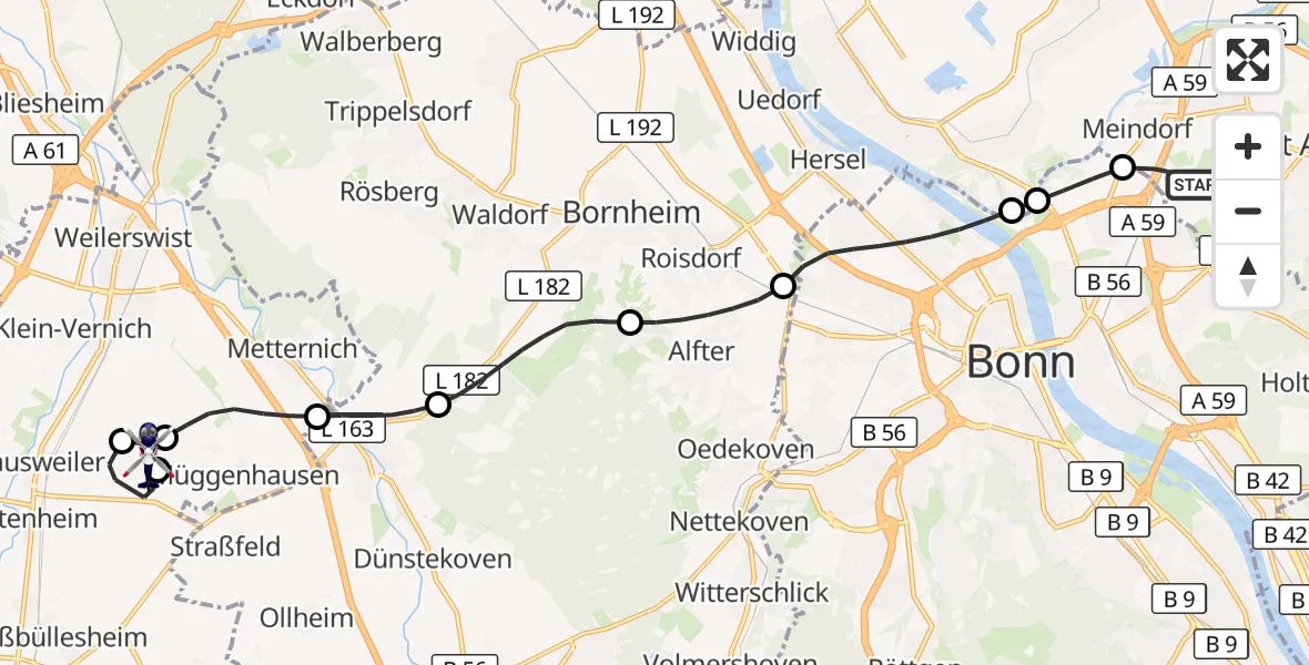 Flugroute Polizeihubschrauber Sankt Augustin - Weilerswist UL, 11 Mai 2026, 07:34