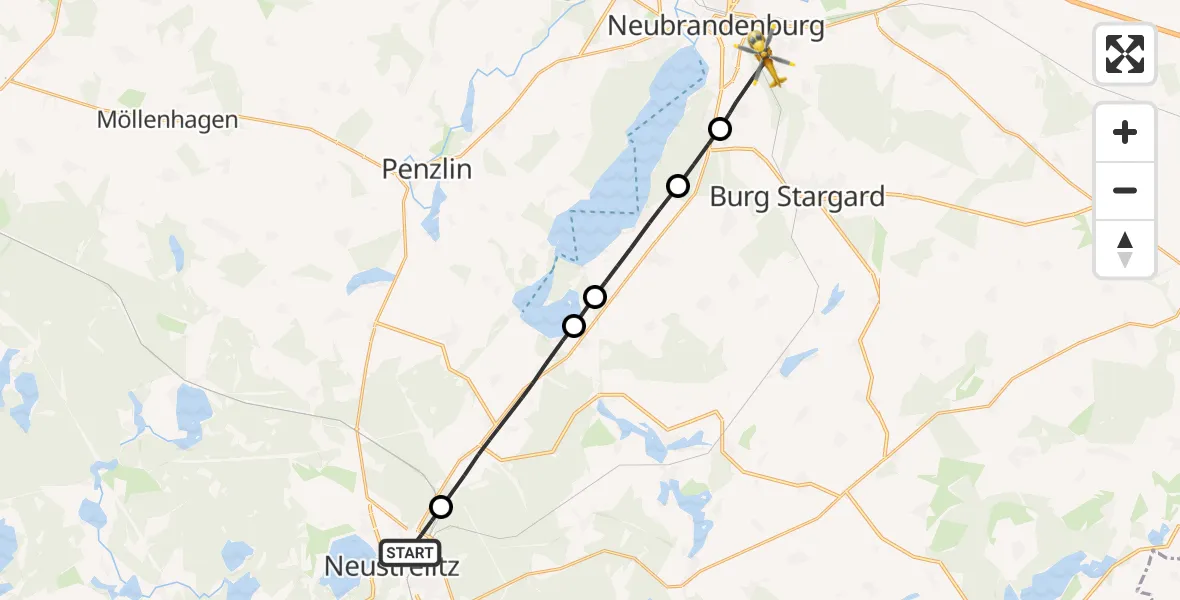 Flugroute Rettungshubschrauber Neustrelitz - Neubrandenburg, 11 Mai 2026, 07:34
