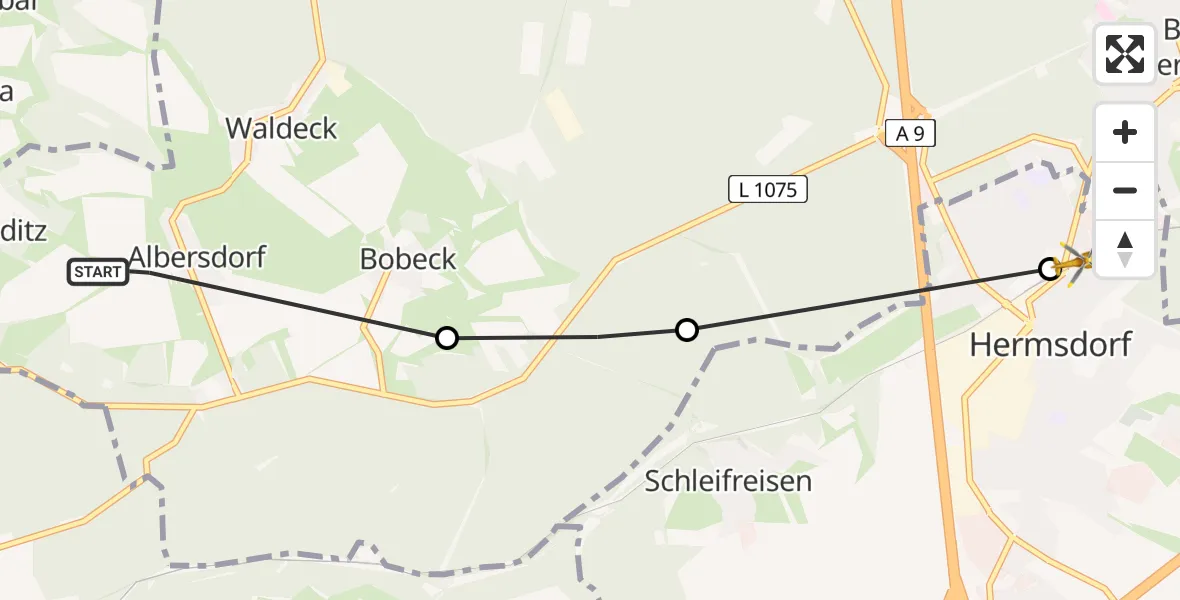 Flugroute Rettungshubschrauber Albersdorf - Hermsdorf, 11 Mai 2026, 07:40