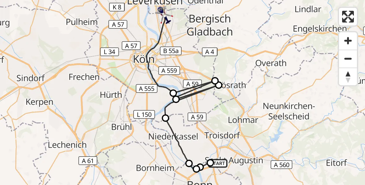 Flugroute Polizeihubschrauber Sankt Augustin - Köln, 11 Mai 2026, 07:47