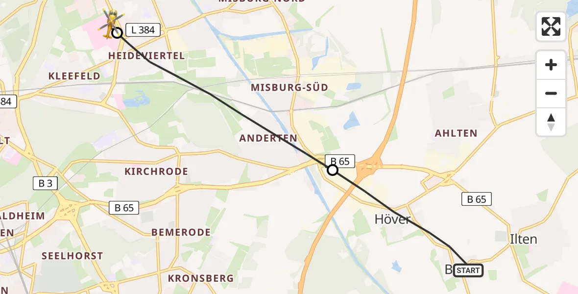 Flugroute Rettungshubschrauber Sehnde - Hannover Luftrettung Hubschrauberlandeplatz (Christoph 4), 11 Mai 2026, 07:53