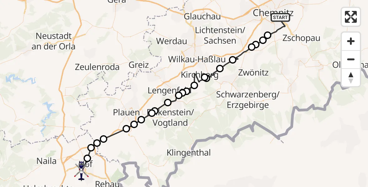 Flugroute Polizeihubschrauber Chemnitz - Hof, 11 Mai 2026, 07:56