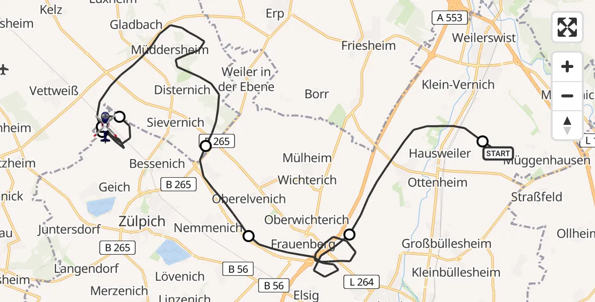 Flugroute Polizeihubschrauber Weilerswist UL - Zülpich, 11 Mai 2026, 08:02