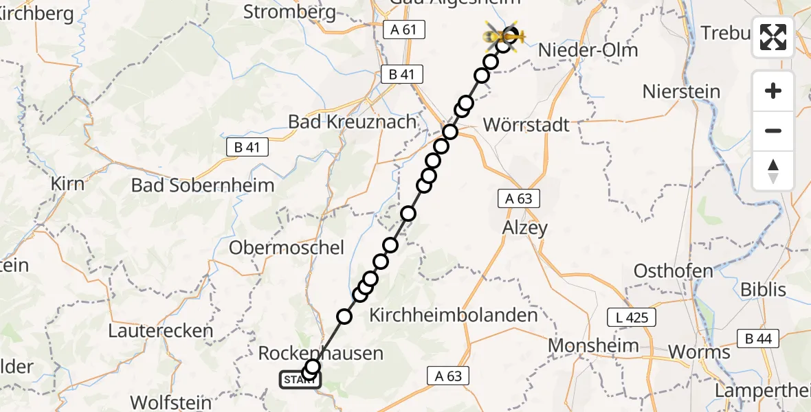 Flugroute Rettungshubschrauber Imsweiler UL - Bubenheim, 11 Mai 2026, 08:03