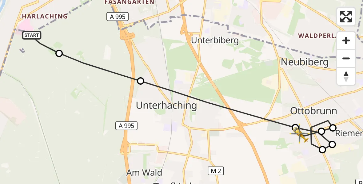 Flugroute Rettungshubschrauber ADAC Air Rescue Center Hubschrauberlandeplatz (Christoph 1) - Ottobrunn, 11 Mai 2026, 08:06