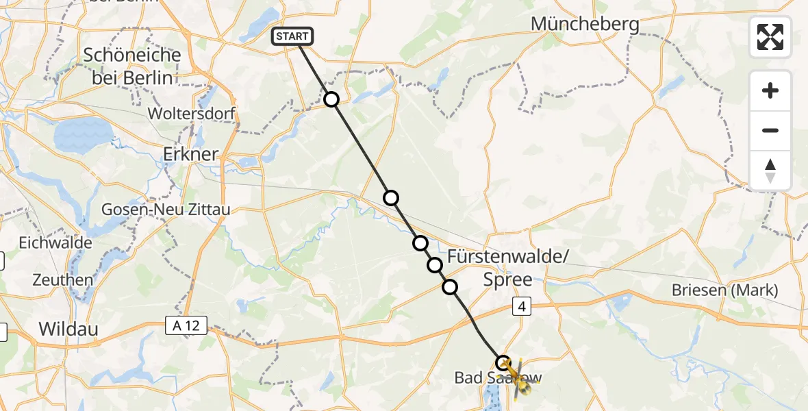 Flugroute Rettungshubschrauber Rüdersdorf bei Berlin - Bad Saarow, 11 Mai 2026, 08:10