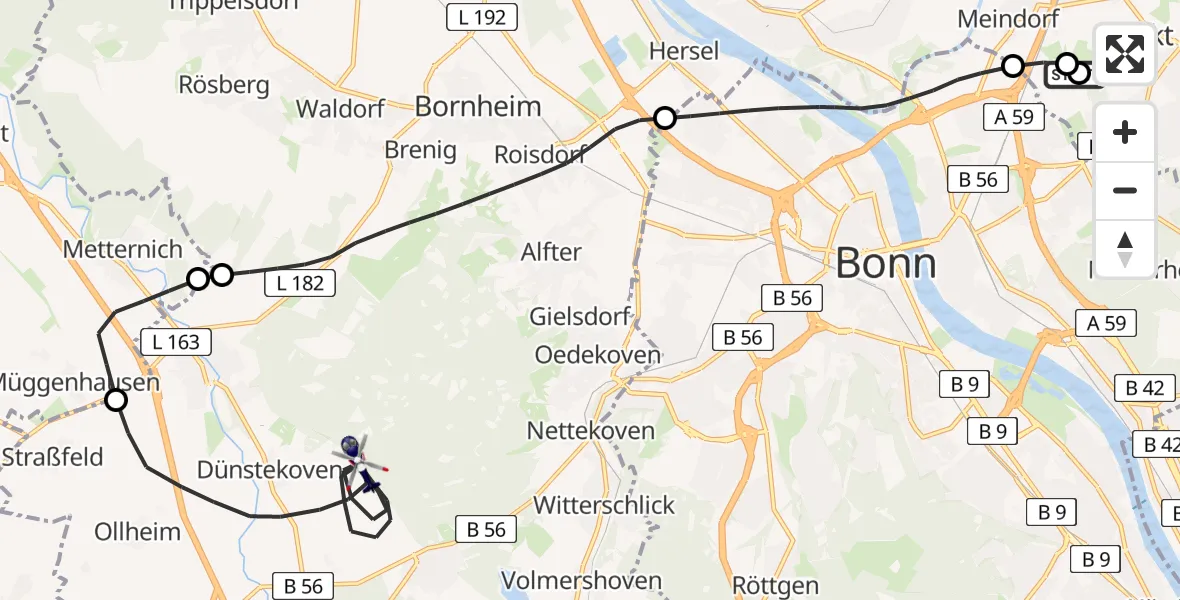 Flugroute Polizeihubschrauber Sankt Augustin - Swisttal, 11 Mai 2026, 08:13