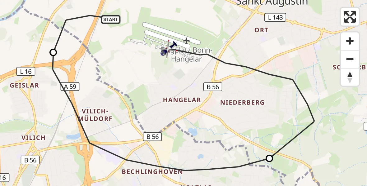 Flugroute Polizeihubschrauber Sankt Augustin - Bonn-Hangelar Flugplatz, 11 Mai 2026, 08:14