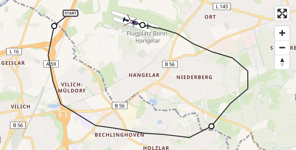 Flugroute Polizeihubschrauber Sankt Augustin - Bonn-Hangelar Flugplatz, 11 Mai 2026, 08:16