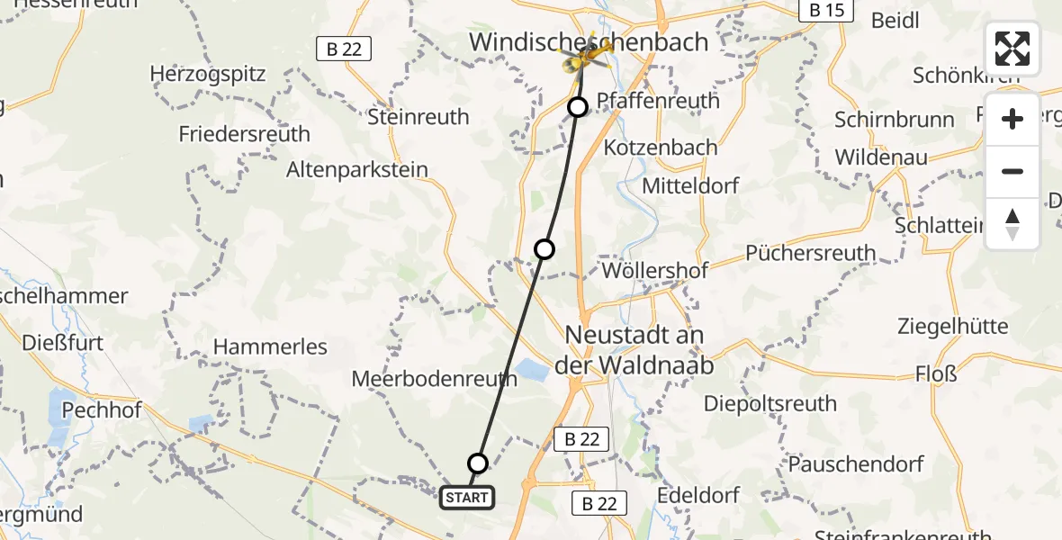 Flugroute Rettungshubschrauber Parkstein - Windischeschenbach, 11 Mai 2026, 08:18