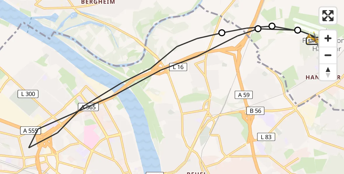 Flugroute Rettungshubschrauber Bonn-Hangelar Flugplatz - Bonn-Hangelar Flugplatz, 11 Mai 2026, 08:20