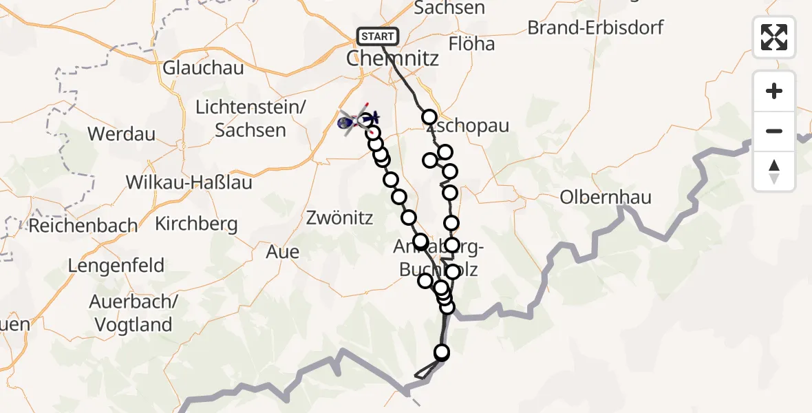 Flugroute Polizeihubschrauber Chemnitz - Jahnsdorf/Erzgeb., 11 Mai 2026, 08:25