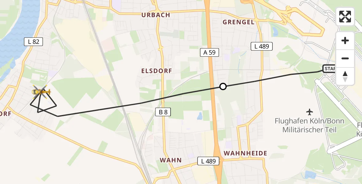 Flugroute Rettungshubschrauber Köln Bonn Flughafen - Köln, 11 Mai 2026, 08:26