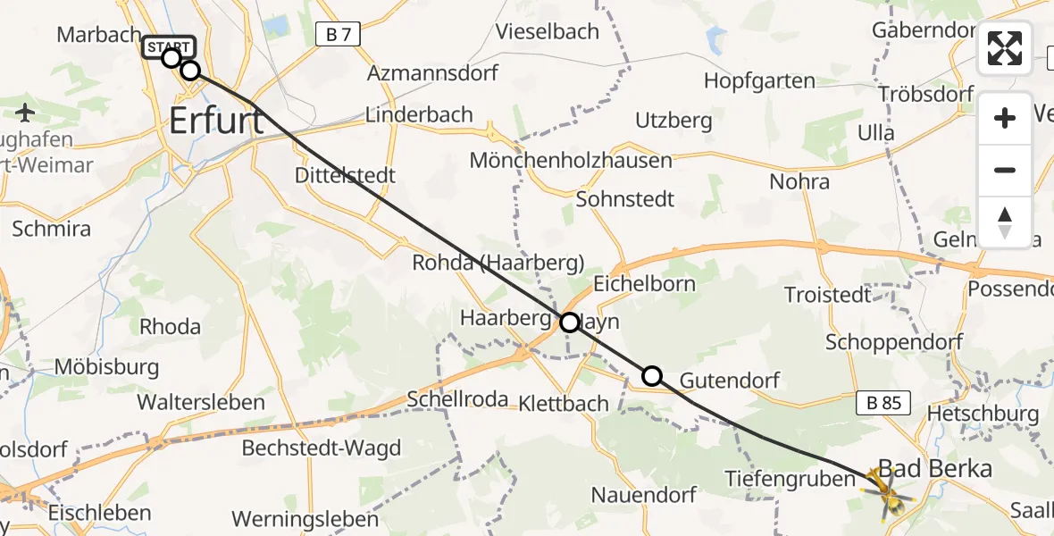 Flugroute Ambulanzhubschrauber Helios Clinic Erfurt - Bad Berka, 11 Mai 2026, 08:29