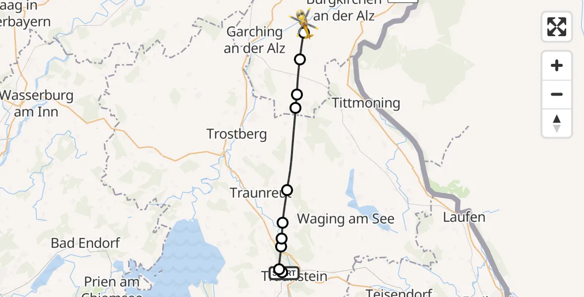 Flugroute Rettungshubschrauber Traunstein Hospital - Burgkirchen a.d.Alz, 11 Mai 2026, 08:29