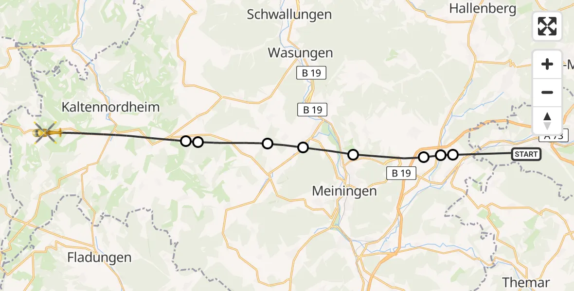Flugroute Rettungshubschrauber Suhl - Weidberg-Kaltenwestheim Ultraleichtflugplatz, 11 Mai 2026, 08:31