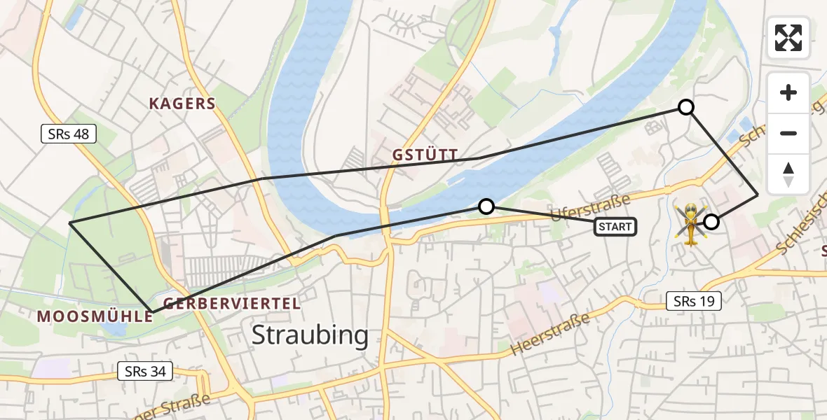 Flugroute Rettungshubschrauber Sankt Elisabeth Hospital Straubing - Sankt Elisabeth Hospital Straubing, 11 Mai 2026, 08:35