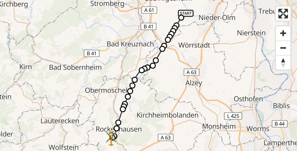 Flugroute Rettungshubschrauber Bubenheim - Imsweiler UL, 11 Mai 2026, 08:36